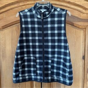 Croft & Barrow Womens Black &White Plaid Vest Zip Front Fleece XL